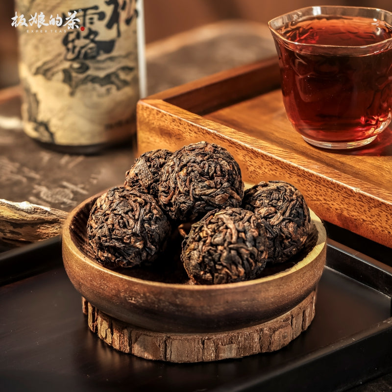 2008 Yunnan Bulang Mountain Ancient Tree Ripe Puer Dragon Pearl with Black Truffle 50g