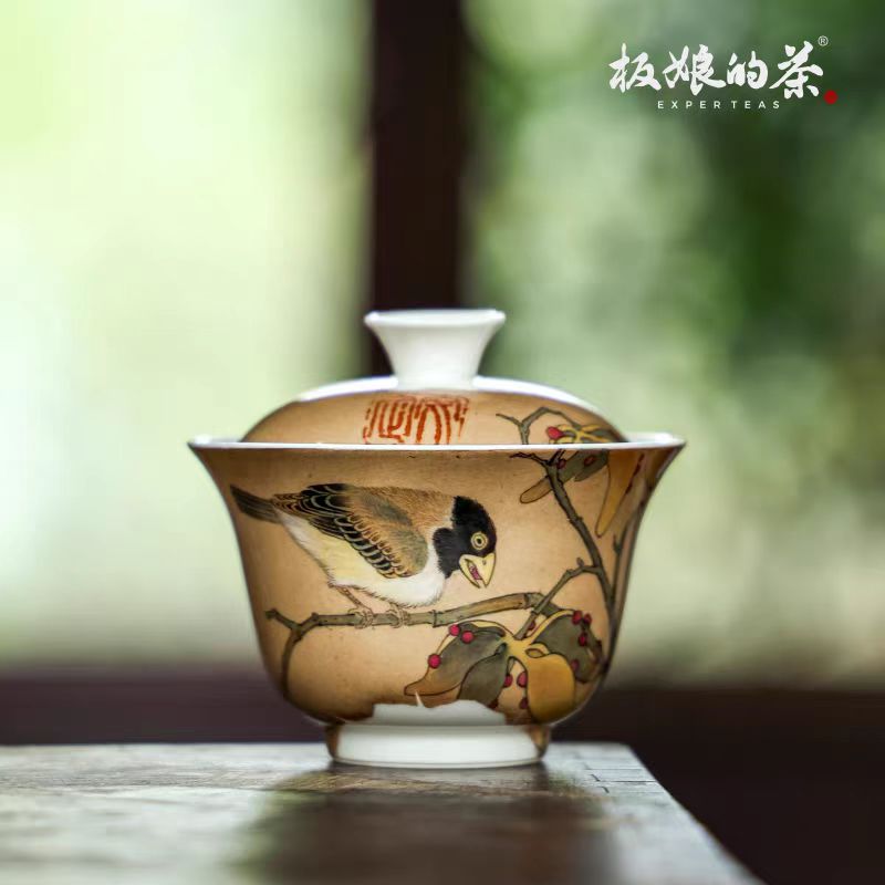 Jingdezhen Hand - Painted YA Sheng Song - Style Fragment [Indus & Waxbill] Gaiwan 120ml - Five Roots Tea