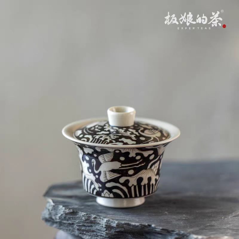 Nantang Handmade Elegant "Lotus and Egret for Continuous Imperial Examinations Success" Gaiwan - 120ml - Five Roots Tea
