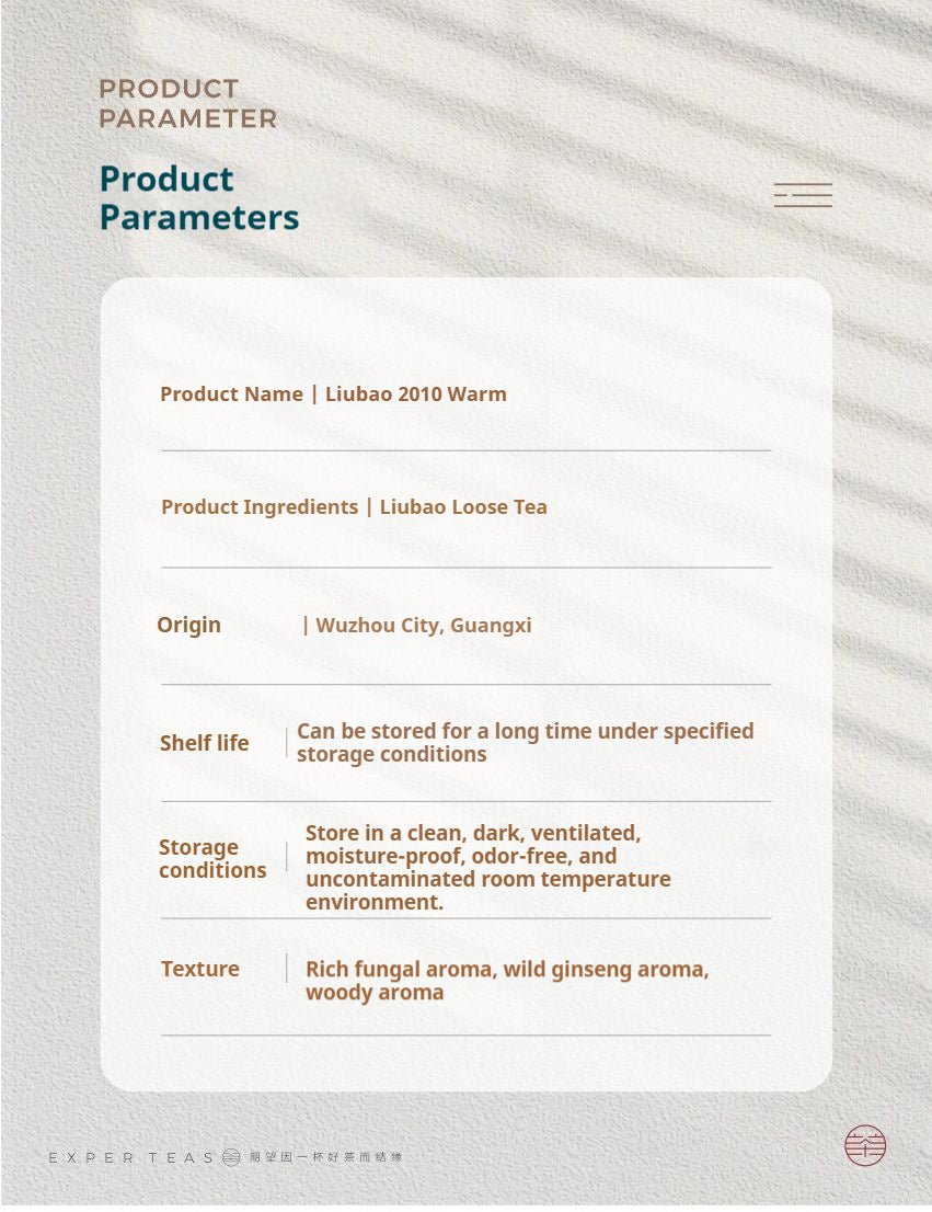 Nuannuan 2010 Guangxi Wuzhou Authentic Liu Bao Dark Tea 100g - Five Roots Tea