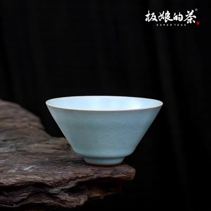 Xiaozhuozhai Handcrafted Sky - Blue Ru Kiln Conical Master Cup (120ml) - Five Roots Tea