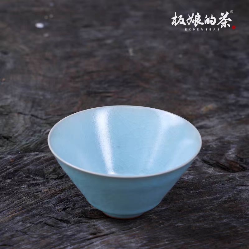Xiaozhuozhai Handcrafted Sky - Blue Ru Kiln Conical Master Cup (120ml) - Five Roots Tea