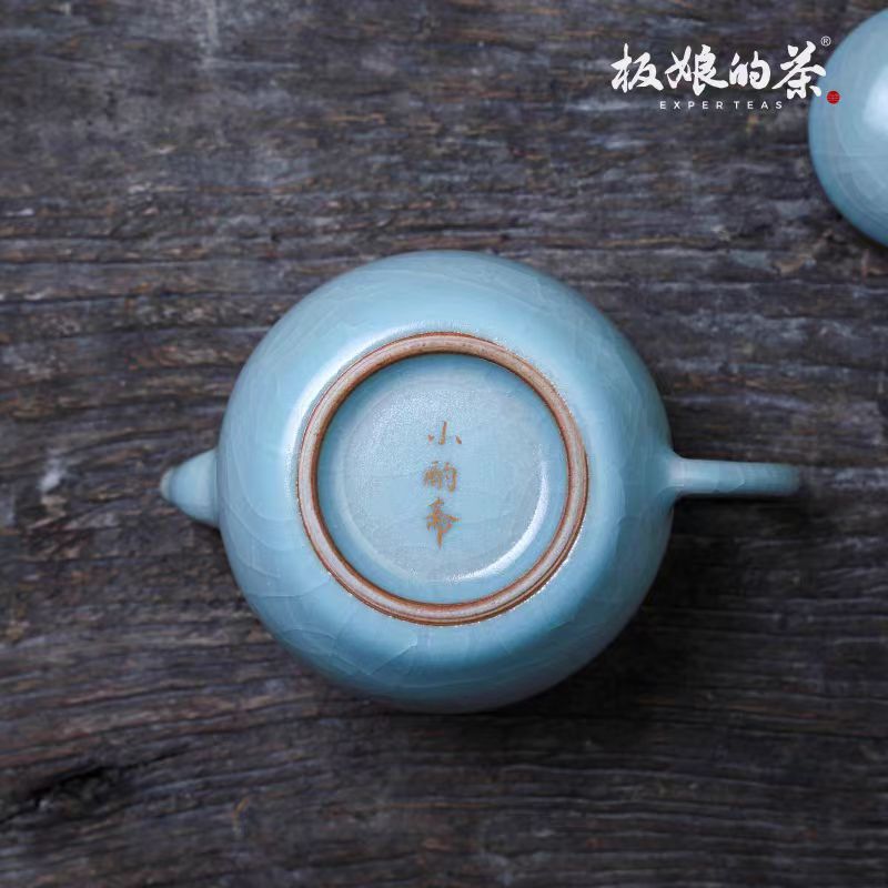 Xiaozhuozhai Small Pear Teapot, 85ml (Jingdezhen Handmade Sky - Blue Ru Kiln Ceramic) - Five Roots Tea