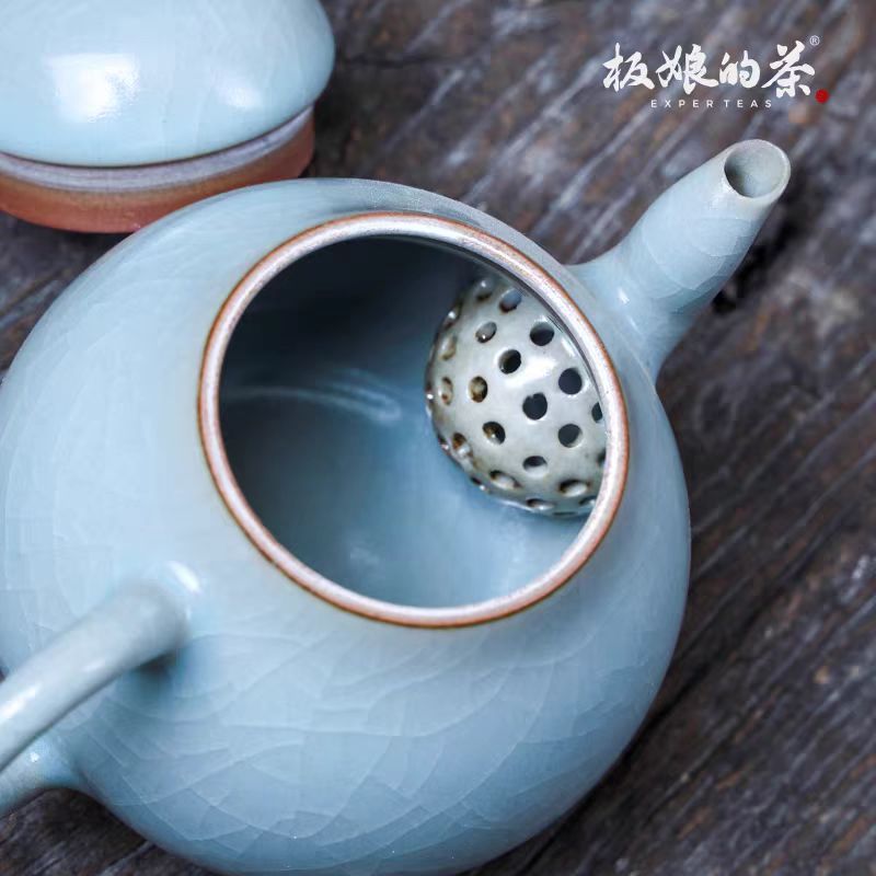 Xiaozhuozhai Small Pear Teapot, 85ml (Jingdezhen Handmade Sky - Blue Ru Kiln Ceramic) - Five Roots Tea