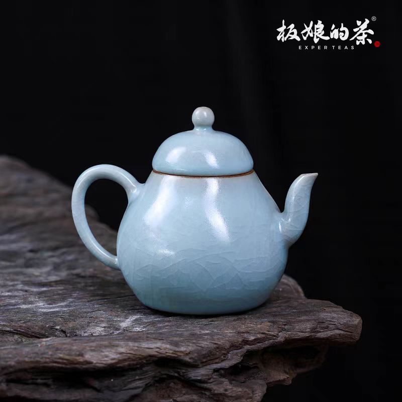Xiaozhuozhai Small Pear Teapot, 85ml (Jingdezhen Handmade Sky - Blue Ru Kiln Ceramic) - Five Roots Tea