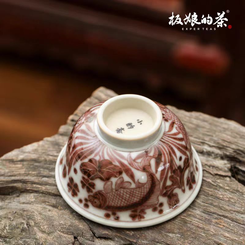 Youlihong Jingdezhen Hand - Painted High - Temperature Fish - Algae Pattern Yashou Cup (90ml) - Five Roots Tea