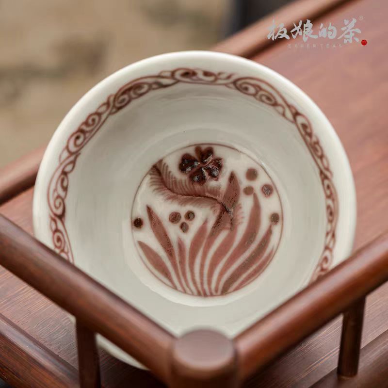 Youlihong Jingdezhen Hand - Painted High - Temperature Fish - Algae Pattern Yashou Cup (90ml) - Five Roots Tea
