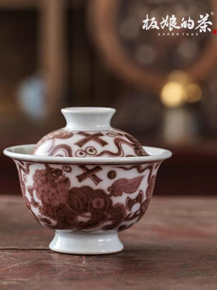 Youlihong Jingdezhen Hand - Painted Lion Gaiwan (140ml) - Five Roots Tea