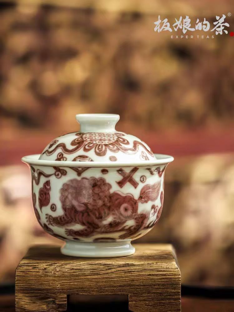 Youlihong Jingdezhen Hand - Painted Lion Gaiwan (140ml) - Five Roots Tea